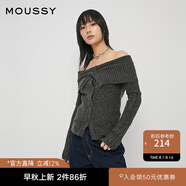 moussy新品軟糯一字領(lǐng)可拆卸修身針織開(kāi)衫010GA770-6360 021淺黑色 均碼