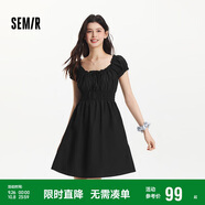 森馬（Semir）連衣裙女收腰蝴蝶結(jié)少女感2025夏俏皮木耳邊方領(lǐng)短裙109325114007