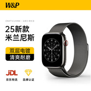 W&P新款適用蘋果手表表帶apple watch ultra3/2米蘭尼斯金屬不銹鋼表帶iwatch S11/10/9/8/7/6/se 金屬磁吸搭扣·米蘭黑【49/46/45/44MM】