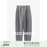 Basic House/百家好加厚加絨休閑褲女秋冬香蕉褲奶奶褲保暖百搭寬松顯瘦新款 灰色 M 100-110斤