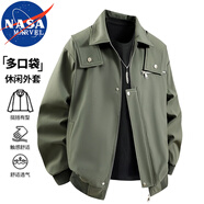 NASA MARVEL夾克男士春秋季休閑中青年寬松翻領(lǐng)透氣長袖外套上衣 軍綠色 4XL