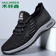 木林森男鞋夏季透氣網(wǎng)面鞋男士輕便軟底爸爸鞋中老年舒適跑步鞋子 黑色 1166 44