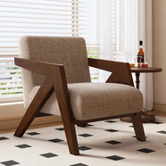 法式田園風(fēng)仿棉麻理查德單人沙發(fā)海綿坐墊高顏值實(shí)木椅子打造浪漫 胡桃色框架【理查德】熱銷(xiāo)棉麻