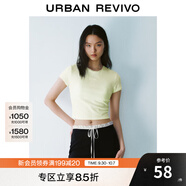 UR2025春季新款女裝拼接蕾絲蝴蝶結修身短袖T恤UYY450033 淺黃 (修身款) S