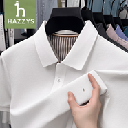 HAZZYS哈吉斯短袖t恤男夏季新款翻領休閑高端絲光棉體恤polo衫上衣 象牙白 M 48 【建議100-125斤】