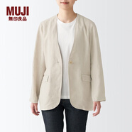 無印良品 MUJI 女式 亞麻 無領(lǐng)夾克 BDD05A2S 原色 M-L