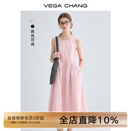 VEGA CHANG粉色連衣裙女2025年夏季新款海邊度假顯瘦氣質(zhì)減齡拼接背心長裙子 蜜桃粉 S