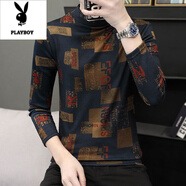 花花公子（PLAYBOY）半高領(lǐng)長(cháng)袖T恤男2025秋冬季中領(lǐng)德絨打底衫保暖秋衣內搭時(shí)尚洋氣 015小方格 L 105-120斤