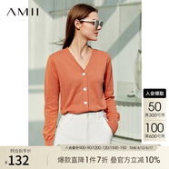 AMII極簡(jiǎn)洋氣V領(lǐng)針織開(kāi)衫春秋新款全棉長(cháng)袖上衣女短裝毛衣針織外套 煙粉橘 160/84A/M
