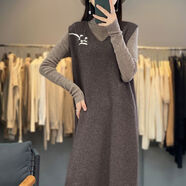 夏典素訂女王（SE.PSTP）秋冬季新款針織衫馬甲寬松胖妹大碼毛線(xiàn)背心長(cháng)裙女馬夾無(wú)袖毛衣裙 摩卡棕 【背心長(cháng)裙】 S 建議70-90斤