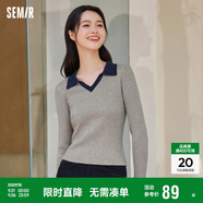 森馬毛衣女短款修身顯瘦簡(jiǎn)約春秋撞色polo領(lǐng)毛衫復古109524107003