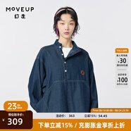 幻走（MOVEUP）2023秋季新款.FUN系列 撞色紐扣設計師純棉牛仔短款襯衫女 牛仔藍 L