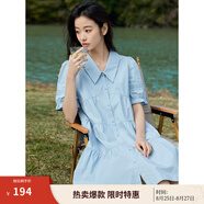 茵曼（INMAN）2025夏女新款田園娃娃裙切爾西領(lǐng)泡泡袖A字連衣裙 淺水藍 -18525990 L