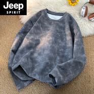JEEP SPIRIT吉普臟臟扎染長(cháng)袖t恤男春秋款潮流百搭圓領(lǐng)內搭上衣重磅抗皺體恤 深灰色 M 建議90-110斤