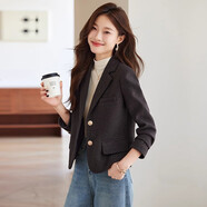 普妮姿咖色短款毛呢小西裝外套女2025秋冬新款小個(gè)子高級(jí)感休閑呢子西服 單件深灰色西裝 3XL