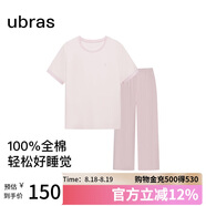 ubras水果系列套頭短袖長褲家居服套裝情侶睡衣女 短袖長褲-冷桃粉 XL