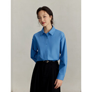 茵曼【純棉通勤襯衫】春秋款時(shí)尚職業(yè)長(cháng)袖襯衣氣質(zhì)法式上衣女寶石藍S