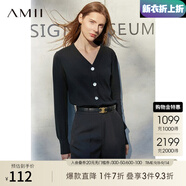 AMII開學(xué)季換新裝2025極簡(jiǎn)洋氣V領(lǐng)針織開衫秋季新款全棉長(zhǎng)袖上衣女短 黑色 XS 150/76A