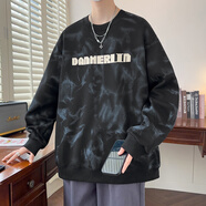 費洛仕春秋季圓領(lǐng)衛(wèi)衣男孩初中生潮牌寬松長袖t恤青少年大童打底衫上衣 883黑色 4XL (175-195斤)