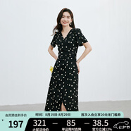 紅袖波點收腰連衣裙夏季2024新款女裝V領(lǐng)顯瘦減齡氣質(zhì)黑色顯白雪紡裙 黑底米點818 S