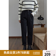 獨束大碼女裝高腰加絨牛仔褲女秋冬新款微胖百搭加厚直筒褲21DS4403 黑色 M