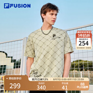 FILAFUSION斐樂潮牌男裝情侶款針織短袖衫2025春新款休閑寬松純棉T恤 咖香卡其-LK M (170) 92A