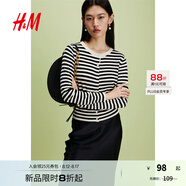H&M女裝毛針織衫秋季薄款時尚法式慵懶短款打底衫m(xù)iu系開衫0579541 黑色/條紋 L 170/104