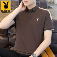 花花公子（PLAYBOY ESTABLISHED 1953）高檔polo衫男士短袖t恤夏季翻領(lǐng)休閑時(shí)尚潮流百搭體恤衫 POLO衫-8077-咖啡色【夏款】 M  建議80-100斤