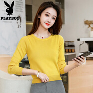 花花公子（PLAYBOY）小個(gè)子毛衣女新款時(shí)尚洋氣上衣薄款短裝打底衫2025黑色百搭針織衫 黃色 S