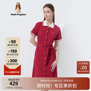 暇步士（Hush Puppies）女裝夏復古休閑運動(dòng)系帶修身Polo連衣裙 172酒紅 XL