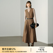 顏域毛呢中長款V領(lǐng)連衣裙冬裝女款2025年新款簡約裙子氣質(zhì)背心裙 駝色1 S