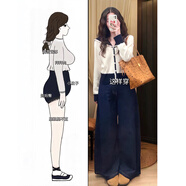 韓璐嬌（hanlujiao）休閑褲女裝2025秋季新款穿搭一整套學(xué)院風(fēng)針織衫顯瘦闊腿褲兩件套 毛衣+牛仔褲 M