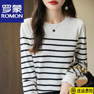 羅蒙（ROMON）羊毛衫新款黑白條紋針織衫春秋毛衣橫條紋女長袖打底時尚寬松圓領(lǐng) 官方旗艦白漸黑條紋 S 90-100斤