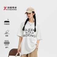 勁霸男裝（K-Boxing）【張名揚(yáng)同款】時(shí)尚潮流廓形拳擊印花男女款情侶T恤秋冬CTCN3726 米白（Queen款） M