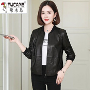 啄木鳥（TUCANO）皮衣外套女2025春秋新款韓版寬松棒球服休閑皮夾克短款小個子 黑色有里布 2XL 建議120-130斤