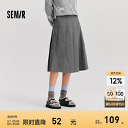 森馬（Semir）[梨形天菜]半身裙女仿毛呢學(xué)院風(fēng)裙子24冬新款A(yù)字百褶裙遮胯顯瘦 灰色調(diào)00322 150/58A/XS