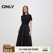 ONLY2025秋季新款優(yōu)雅氣質(zhì)純色拼接短袖長(cháng)裙連衣裙女|125107024 H1Z 黑色 L