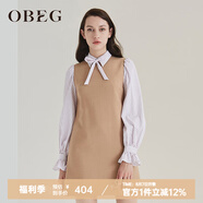 OBEG歐碧倩春季假兩件襯衫OL拼接連衣裙10404044 米色 XS /155/34
