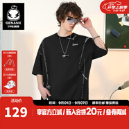 GENANX閃電潮牌夏季熱賣短t太空棉圓領(lǐng)t恤男假兩件簡約風(fēng)印花情侶裝短袖 黑色 L 【寬松版】請參考尺碼或客服