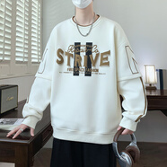 費(fèi)洛仕春秋季衛(wèi)衣男孩初中高中學(xué)生長(zhǎng)袖t恤帥氣大童男裝打底衫圓領(lǐng)上衣 常規(guī)款XM-1021白色 M 75-105斤