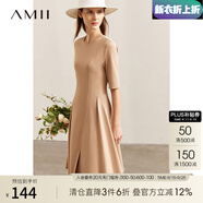 AMII中秋好禮2025秋季新款極簡優(yōu)雅純色套頭圓領(lǐng)羅馬布修身開衩A 卡其 155/80A/S
