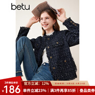 百圖betu女裝秋冬新款短外套ins風(fēng)摩登款圓領(lǐng)小香風(fēng)外套女2310T60 黑色 L