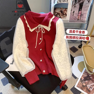 AEMAPE蕾絲長(cháng)袖打底毛衣女春秋時(shí)尚洋氣針織衫高級感娃娃領(lǐng)外穿上衣 紅色 均碼 (80-135斤拍)