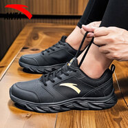 安踏（ANTA）男鞋秋季經(jīng)典款保暖休閑運動(dòng)鞋2025新款革面防潑水旅游跑步鞋子男 黑/金屬金-11 皮面防潑水 43