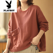 花花公子（PLAYBOY）今年流行大口袋衛(wèi)衣女士180斤顯瘦遮肚大碼小個子秋冬設計感上衣 紅色 純色款 M 建議115斤內