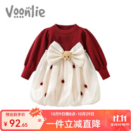凡獵女童連衣裙秋裝2025新款洋氣周歲寶寶禮服抓周兒童公主裙春秋 紅色 100