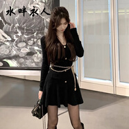 水畔衣人高檔氣質(zhì)感黑色針織連衣裙子女秋冬2025新款小香風名媛毛衣包臀裙 【黑色】【送腰鏈】【千金感連衣裙/留洋千金穿搭/冷 M 45/55kg
