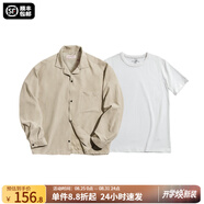 馬登工裝法式復(fù)古長袖古巴領(lǐng)襯衫那不勒斯美式桃皮絨薄襯衣男秋季外套 卡其襯衫+短t組合 M