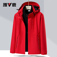 雅鹿四合一沖鋒衣女男雙面穿羊羔絨保暖內膽可拆卸夾克外套登山滑雪服 KY8090S中國紅-女 XL