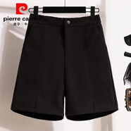 皮爾卡丹（pierre cardin）大碼女裝2025年秋冬季毛呢外穿短褲女士高腰A字五分闊腿靴褲中褲 黑色 M 【建議85-100斤】